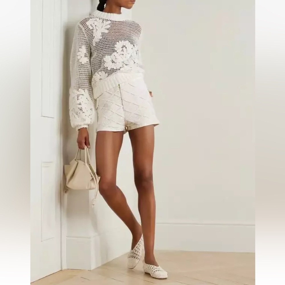NEW! NWT FARM RIO Crocheted Denim Shorts White Size 24